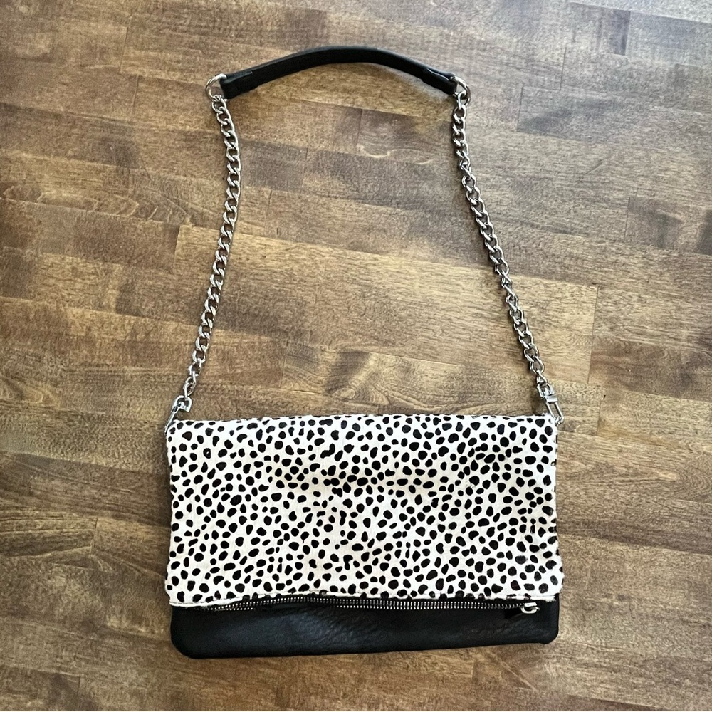 Express animal print pony fur black faux leather folder over purse shoulder bag - Picture 4 of 8